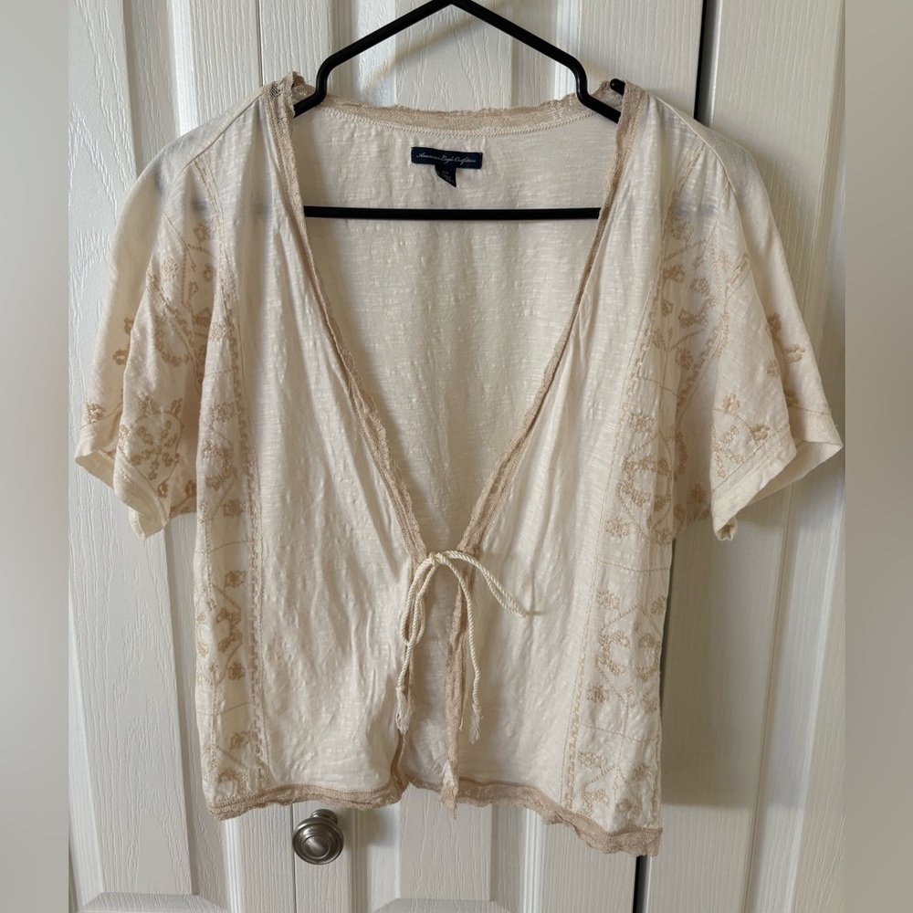 American Eagle Tie Front Embroidered T-Shirt